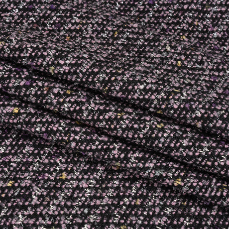 Light Pink, Black and Silver Metallic Fringe Acrylic Boucle Woven