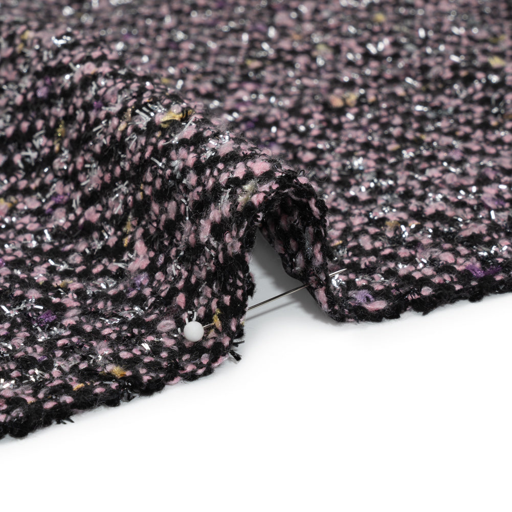 Light Pink, Black and Silver Metallic Fringe Acrylic Boucle Woven