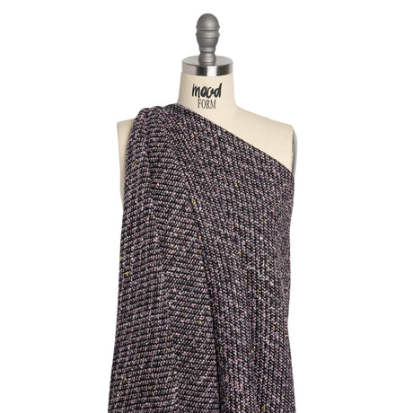 Light Pink, Black and Silver Metallic Fringe Acrylic Boucle Woven