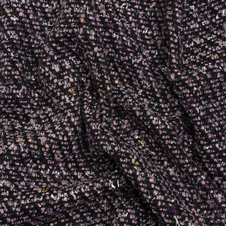 Light Pink, Black and Silver Metallic Fringe Acrylic Boucle Woven