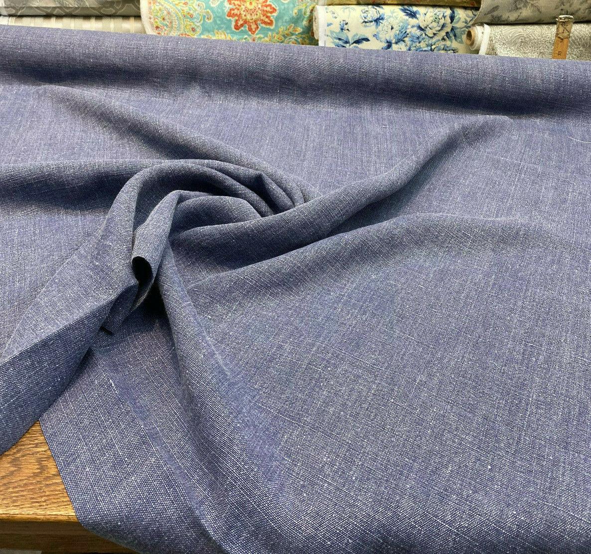 Highland Blue 100 Percent Belgian Linen Fabric - Blue, Woven, 54" Width (1 Yard)