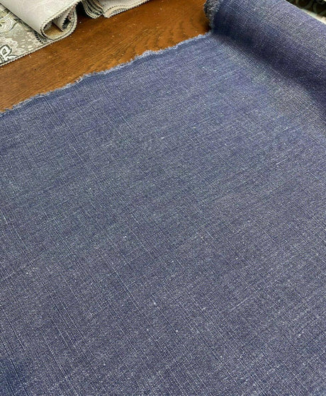 Highland Blue 100 Percent Belgian Linen Fabric - Blue, Woven, 54" Width (1 Yard)