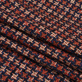 Navy, Red and Metallic Gold Houndstooth Chenille Fringe Tweedy Acrylic Woven