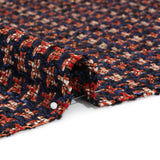 Navy, Red and Metallic Gold Houndstooth Chenille Fringe Tweedy Acrylic Woven