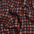 Navy, Red and Metallic Gold Houndstooth Chenille Fringe Tweedy Acrylic Woven