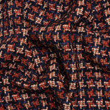 Navy, Red and Metallic Gold Houndstooth Chenille Fringe Tweedy Acrylic Woven