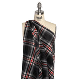 Black, Red and Cream Plaid Brushed Wool Blend Twill Coating
