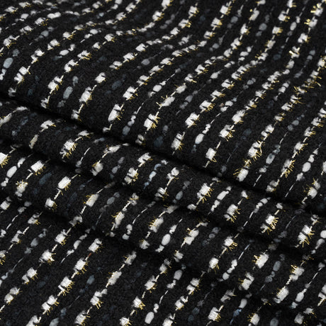 Black, White and Gold Boucle Striped Acrylic Tweed