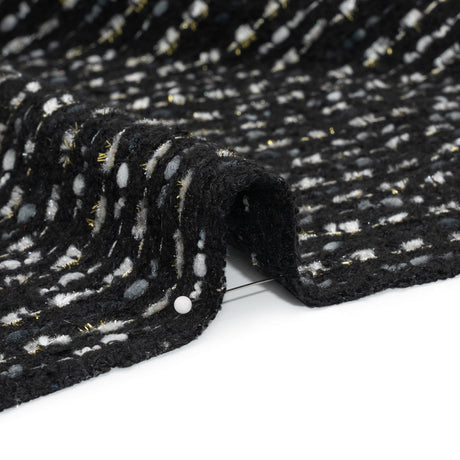Black, White and Gold Boucle Striped Acrylic Tweed