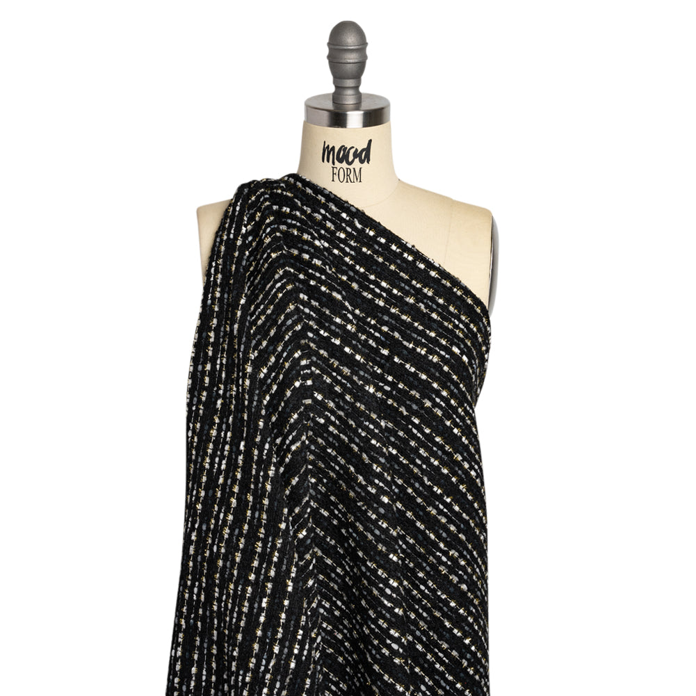 Black, White and Gold Boucle Striped Acrylic Tweed
