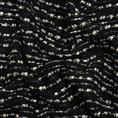 Black, White and Gold Boucle Striped Acrylic Tweed