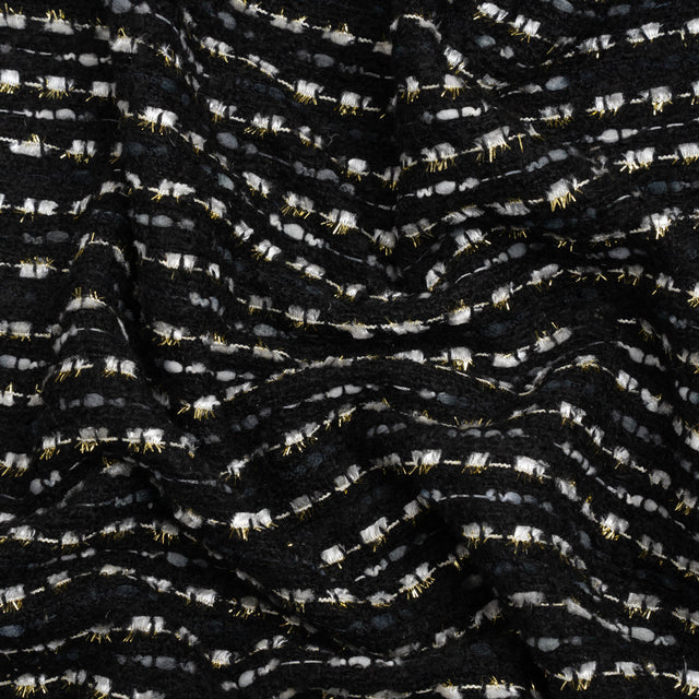 Black, White and Gold Boucle Striped Acrylic Tweed