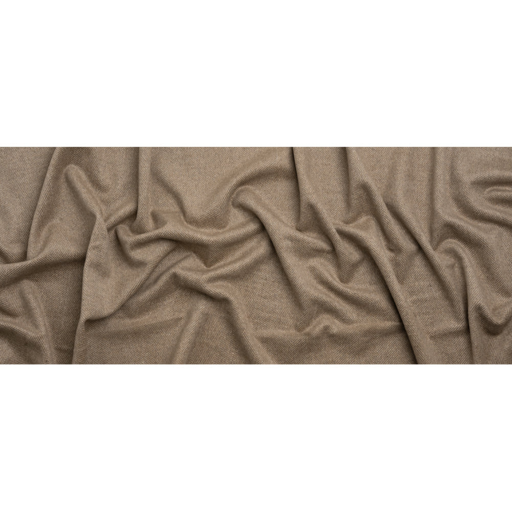 Dark Beige and Cream Herringbone Brushed Wool Blend Twill Coating