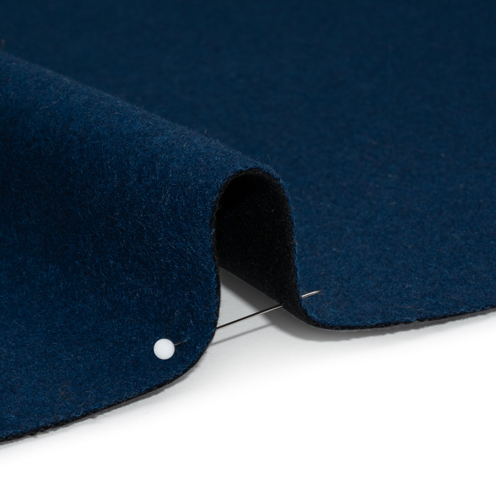 Dark Blue and Black Brushed Wool Blend Twill Double Cloth Coating