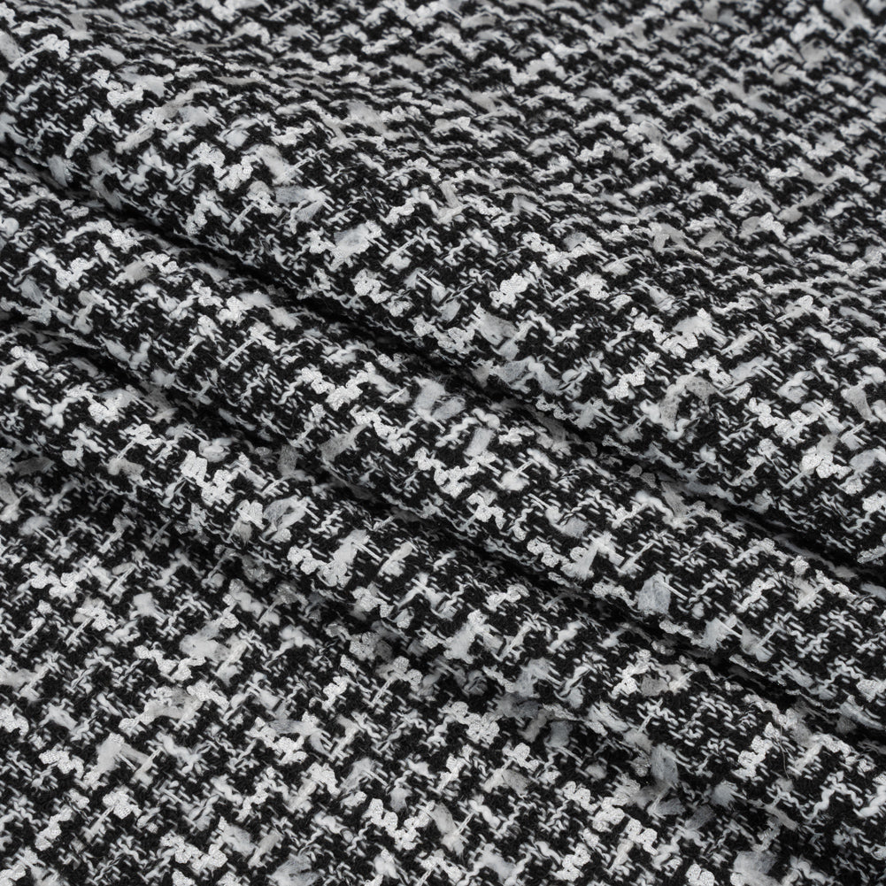 Black and White Acrylic and Polyester Boucle Tweed