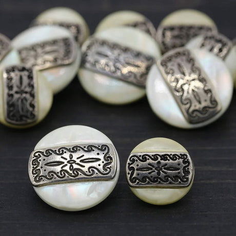 32L (20mm / 13/16") Ivory Pearl Shell Buttons Starburst Silver Center Shank Style Craft Button