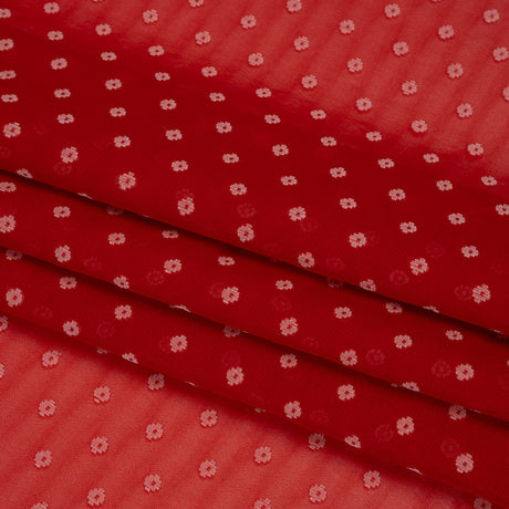 Red and White Woven Diamond Dots Polyester Chiffon