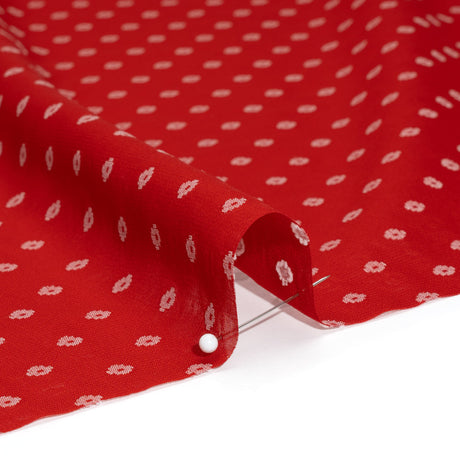 Red and White Woven Diamond Dots Polyester Chiffon