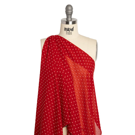 Red and White Woven Diamond Dots Polyester Chiffon