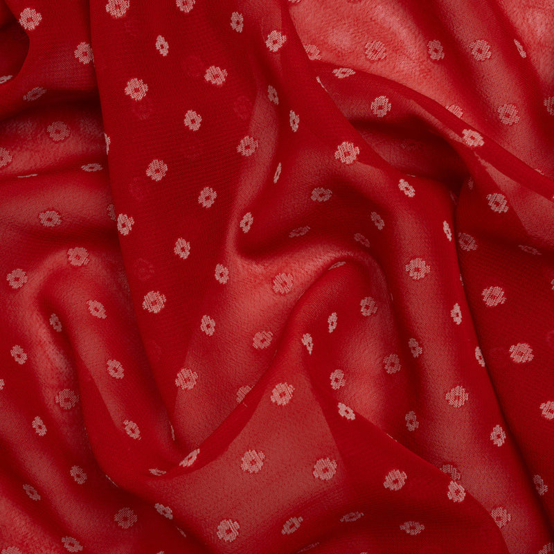 Red and White Woven Diamond Dots Polyester Chiffon