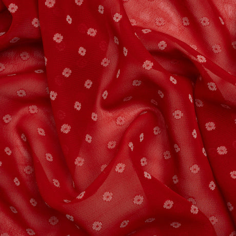 Red and White Woven Diamond Dots Polyester Chiffon