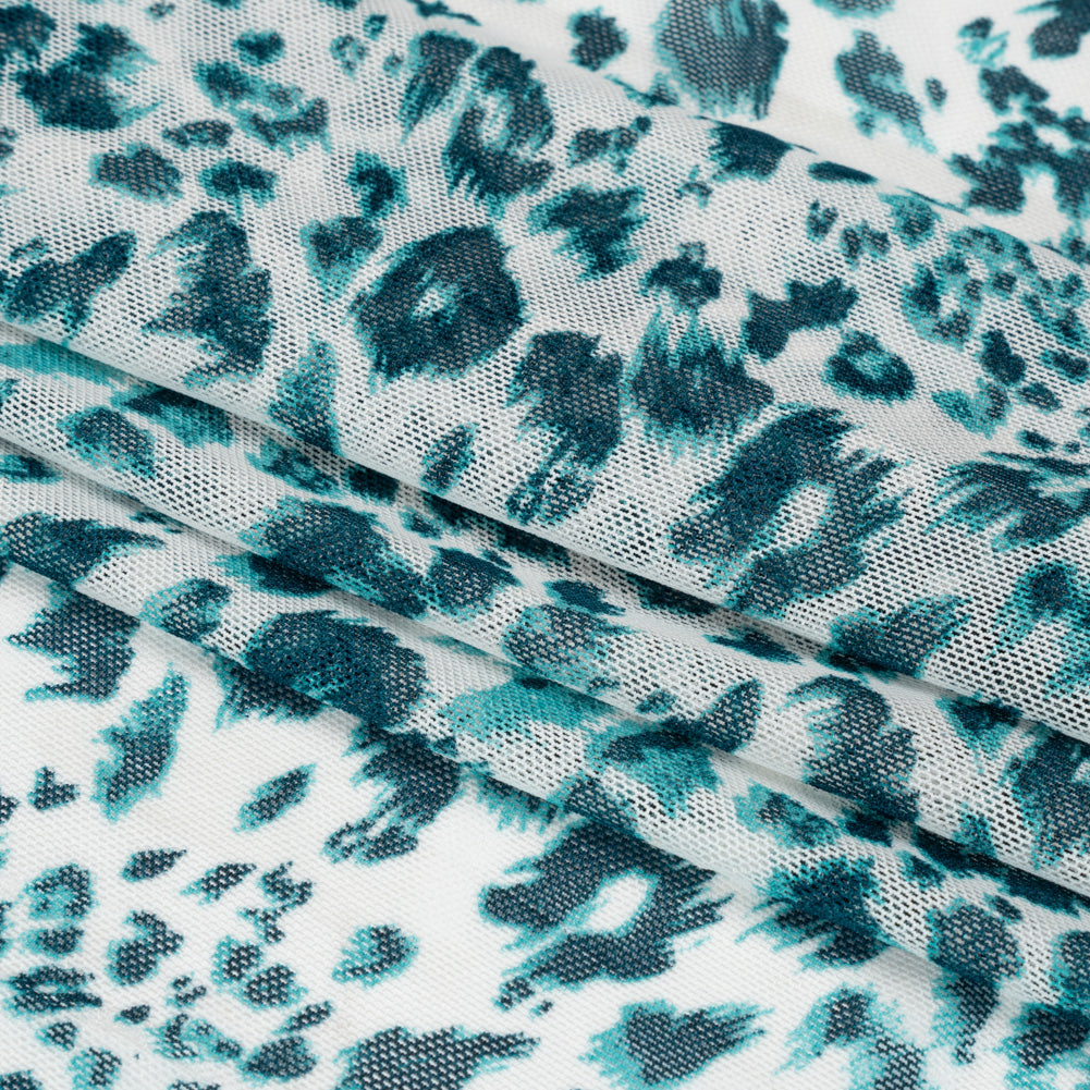 Sapphire and White Cheetah Spots Polyester Stretch Mesh