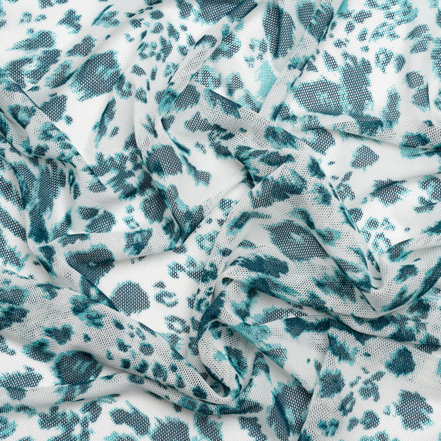 Sapphire and White Cheetah Spots Polyester Stretch Mesh