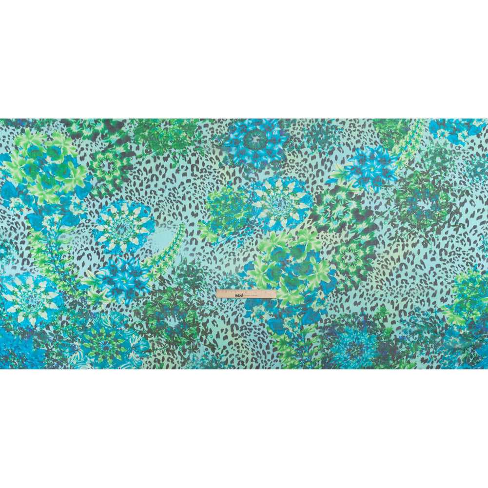 Blue and Green Jungle Fun Silk Voile