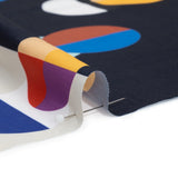 Midnight, Cream and Multicolor Split Polka Dots on Wide Stripes Polyester Woven