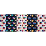 Midnight, Cream and Multicolor Split Polka Dots on Wide Stripes Polyester Woven