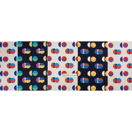 Midnight, Cream and Multicolor Split Polka Dots on Wide Stripes Polyester Woven