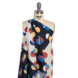 Midnight, Cream and Multicolor Split Polka Dots on Wide Stripes Polyester Woven