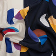 Midnight, Cream and Multicolor Split Polka Dots on Wide Stripes Polyester Woven