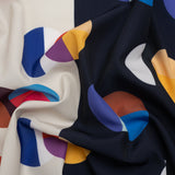Midnight, Cream and Multicolor Split Polka Dots on Wide Stripes Polyester Woven