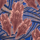 Stretch Cotton Sateen - Cobalt Blue and Burgundy Feathers