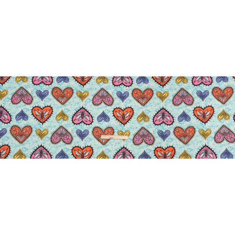Stretch Cotton Twill - Blue, Orange and Pink Stranger Hearts