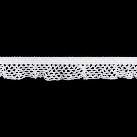 Elastic Lace Trim - 0.5" - White Ruffled Crochet Lattice