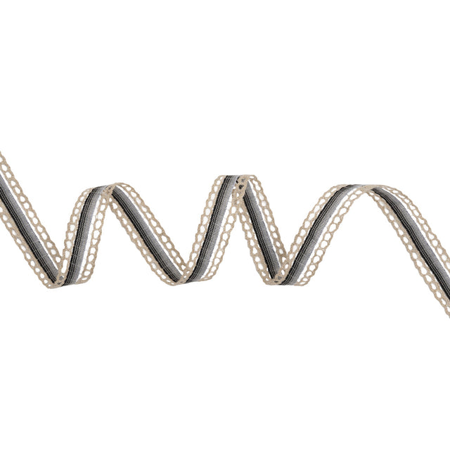 Woven Trim with Lace Borders - 0.5" - Gray and Black Gradient and Cream Chains
