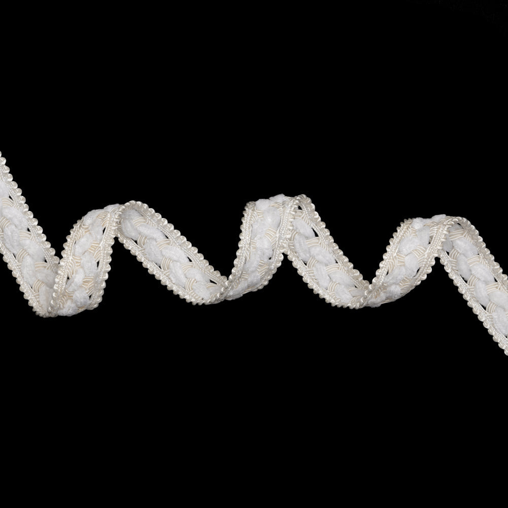 Chenille Gimp Braid Trim - 0.75" - White and Off White Wavy Weave