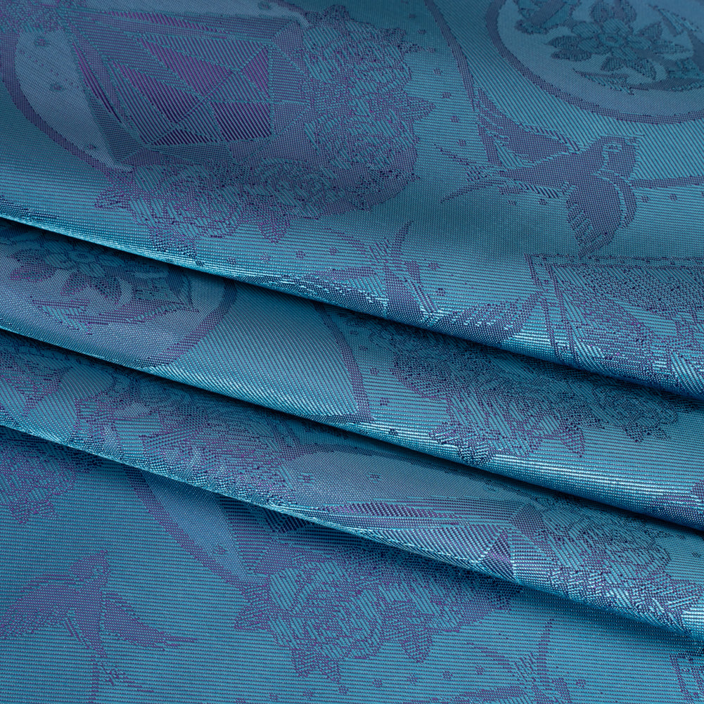 Gems and Doves Jacquard Lining - Aqua and Purple Bi-Color