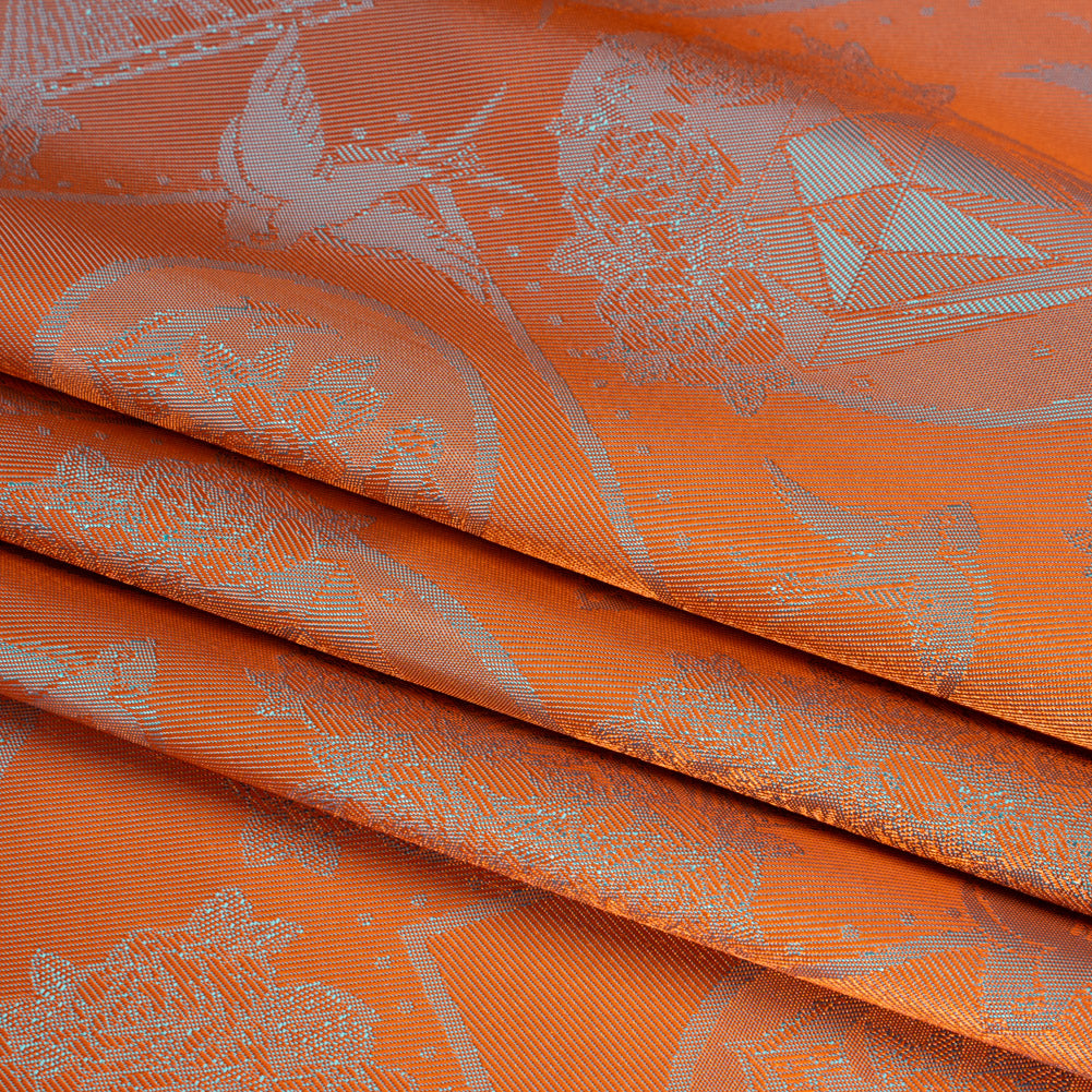 Gems and Doves Jacquard Lining - Orange and Aqua Bi-Color