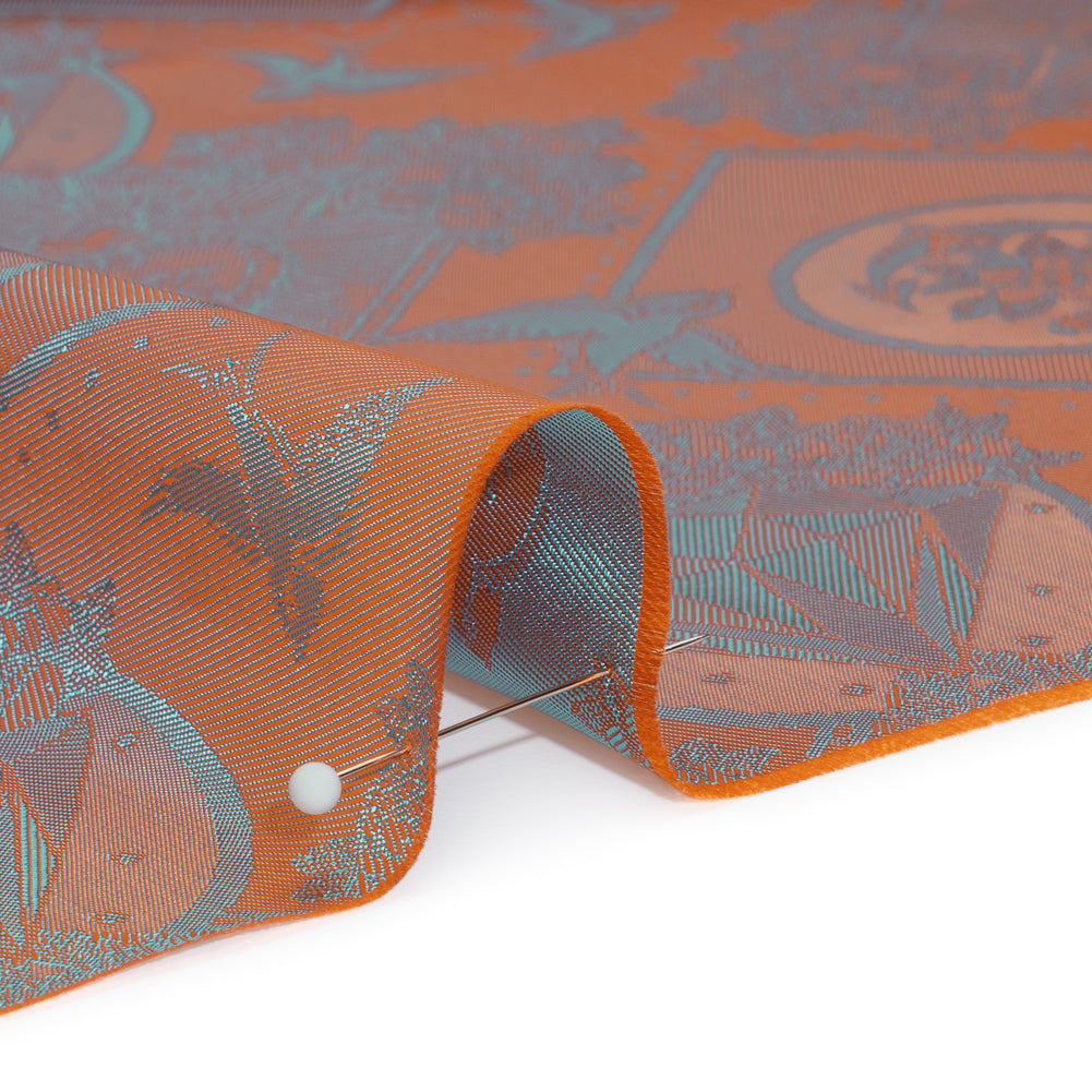 Gems and Doves Jacquard Lining - Orange and Aqua Bi-Color