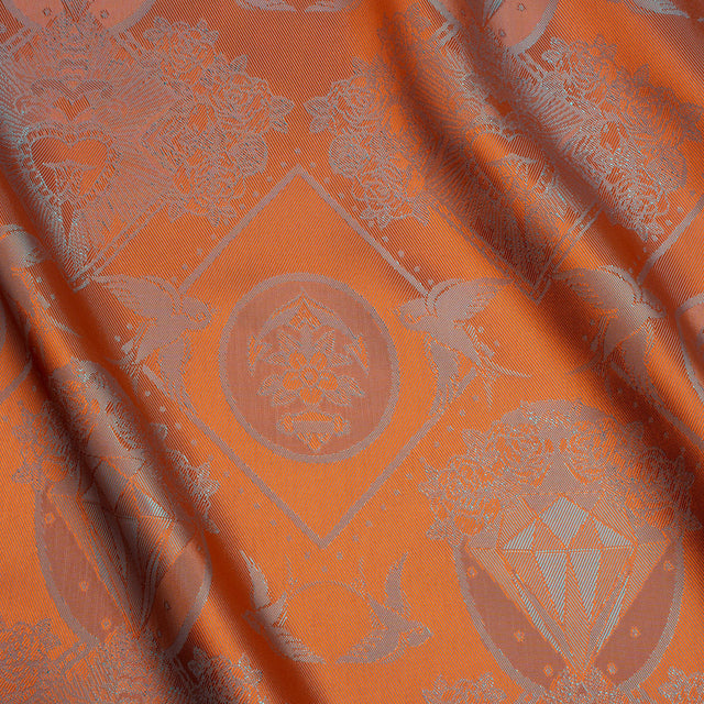 Gems and Doves Jacquard Lining - Orange and Aqua Bi-Color