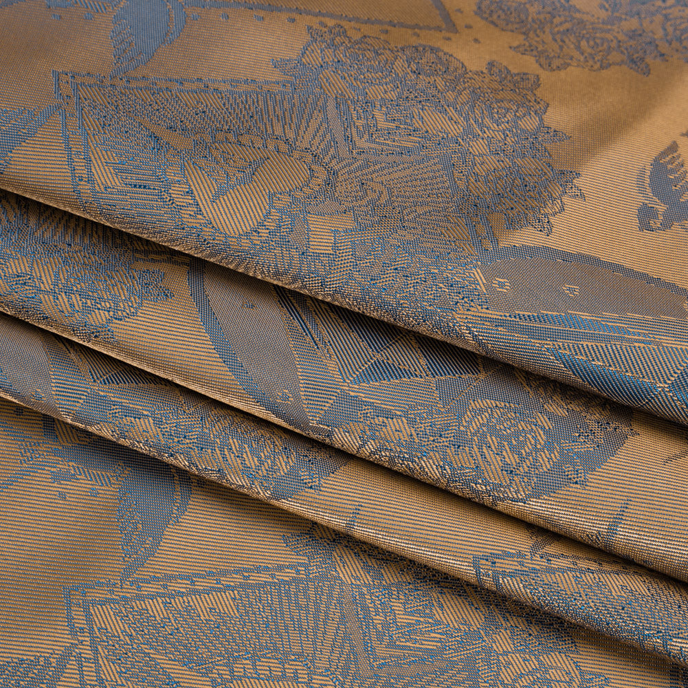 Gems and Doves Jacquard Lining - Blue and Beige Bi-Color - Thalia Collection