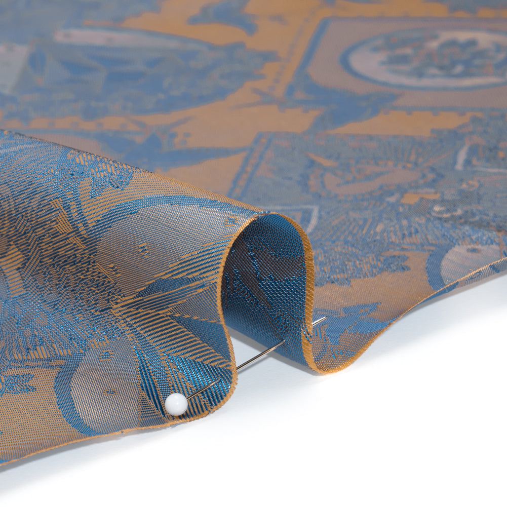 Gems and Doves Jacquard Lining - Blue and Beige Bi-Color - Thalia Collection