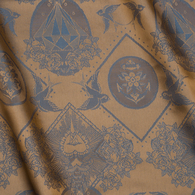 Gems and Doves Jacquard Lining - Blue and Beige Bi-Color - Thalia Collection