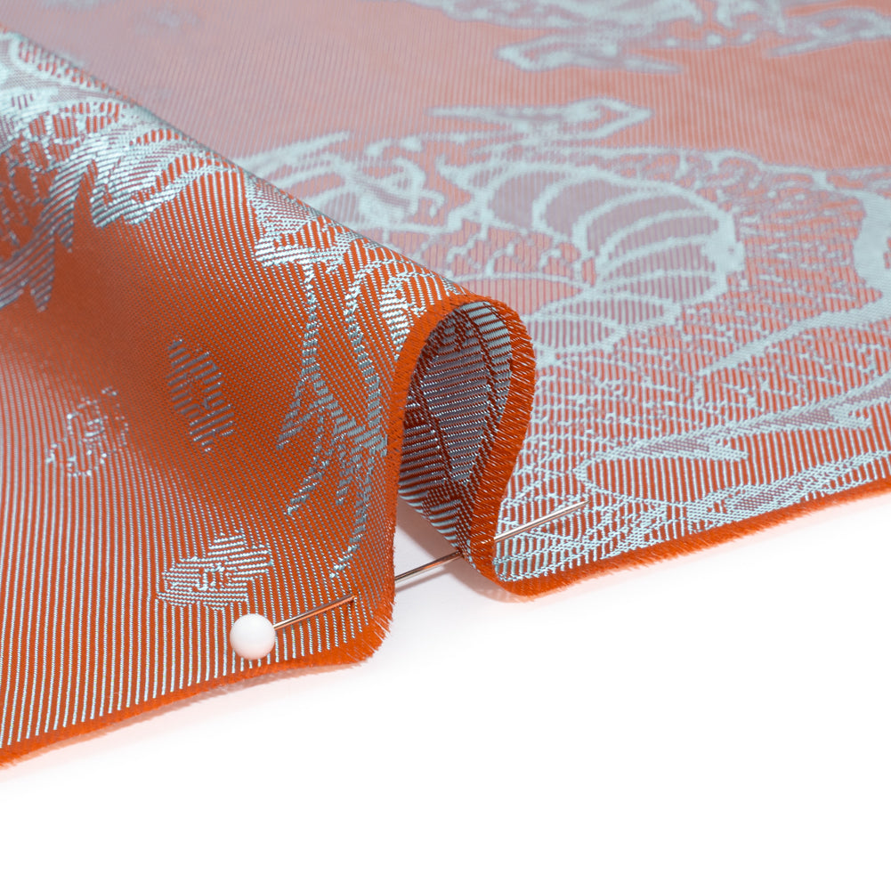 Dragons Jacquard Lining - Orange and Aqua Bi-Color