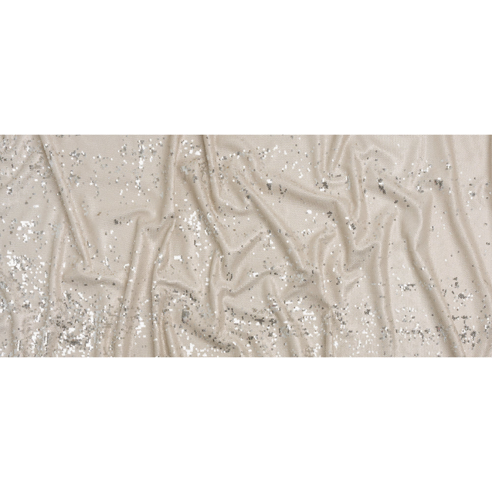 Two-Tone Flippable Baby Sequins on Mesh - Pale Beige and Silver - Deadstock