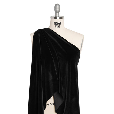 Stretch Polyester Velour - Black - Deadstock