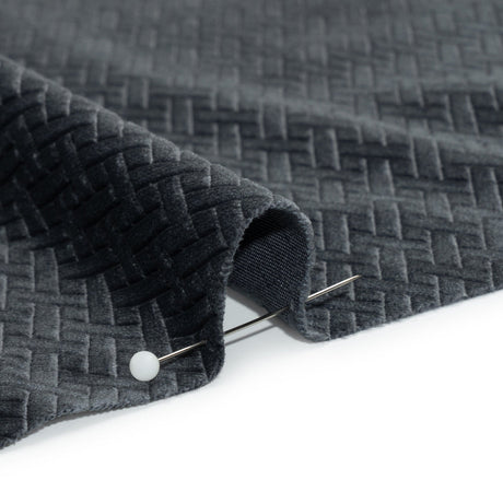 Embossed Polyester Velvet - Gray Woven Lattice - Deadstock